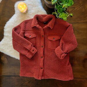 Burnt Orange Cozy Sherpa Teddy Shirt Jacket